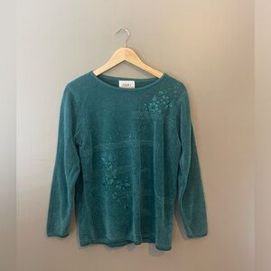 Zizzi Teal Floral Crew Neck Sweater